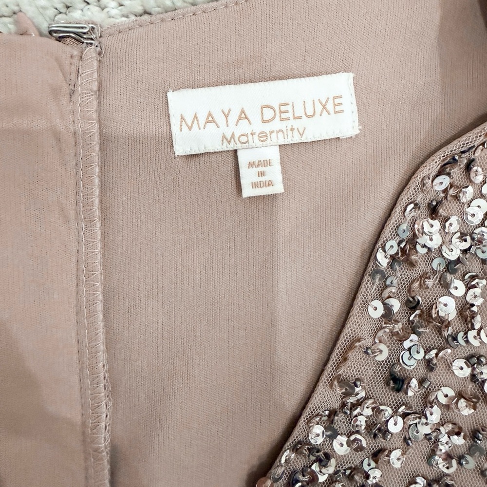 Maternity Sequin Bodice Tulle Maxi Dress in Taupe - Picture 3 of 3